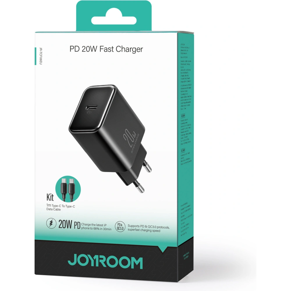 Hurtownia GSM - Hálózati töltő Joyroom JR-TCF06 USB-C PD 20W + fekete USB-C kábel - JYR974 - {ean13} - Hurt