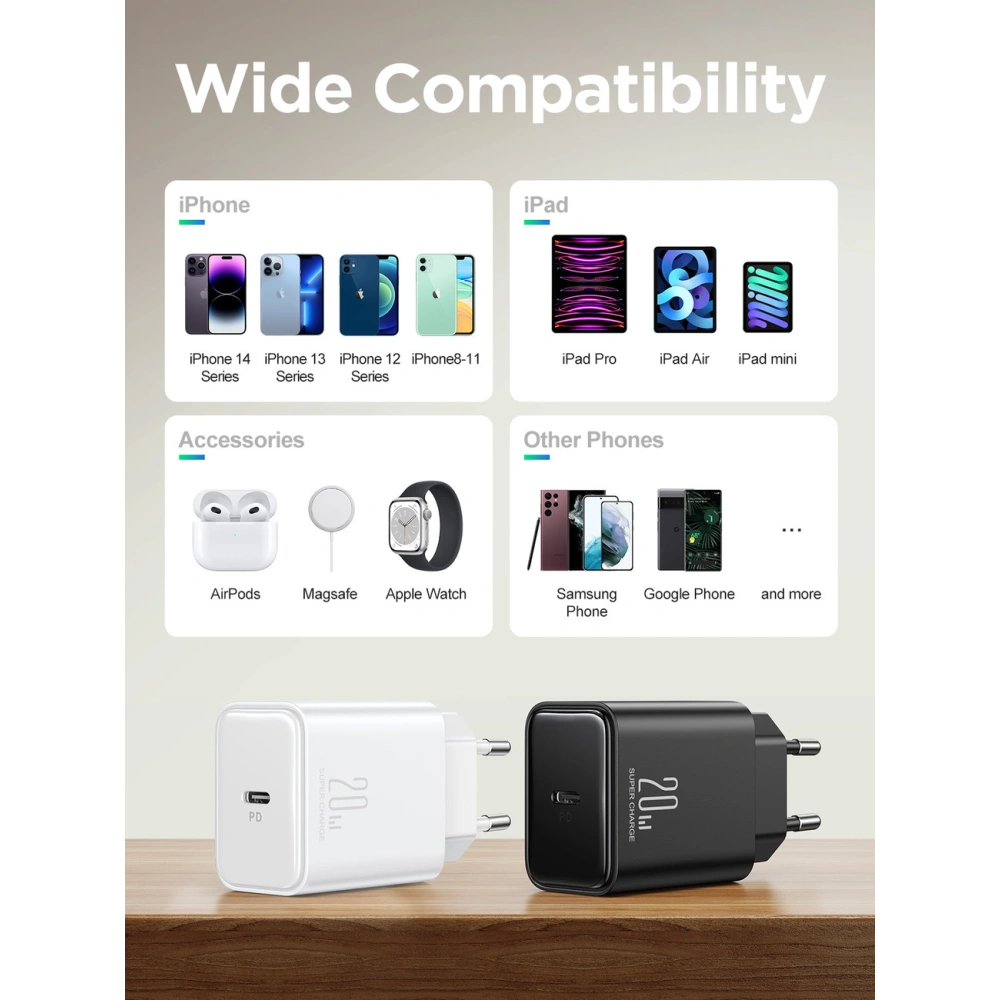 Hurtownia GSM - Síťová nabíječka Joyroom JR-TCF06 USB-C PD 20W + černý USB-C kabel - JYR974 - {ean13} - Hurt