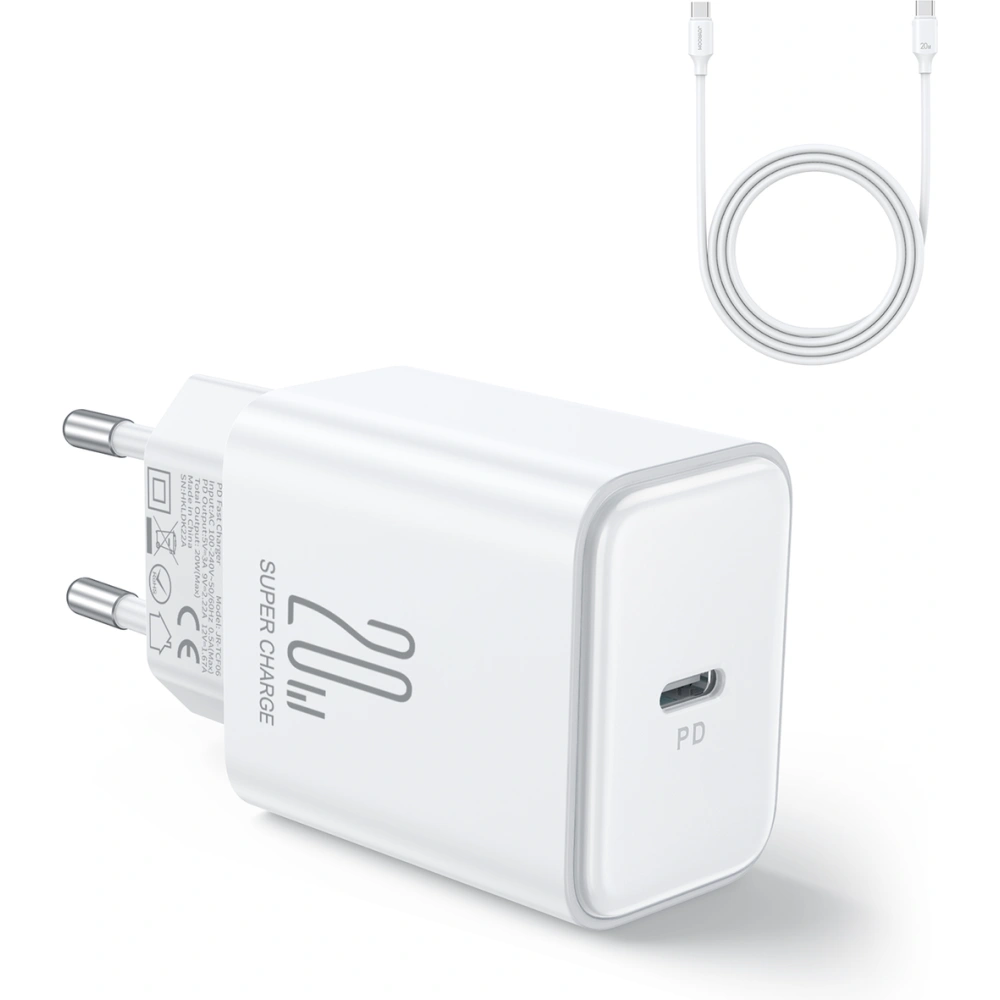 Hurtownia GSM - Încărcător de rețea Joyroom JR-TCF06 USB-C PD 20W + cablu USB-C alb - JYR975 - {ean13} - Hurt