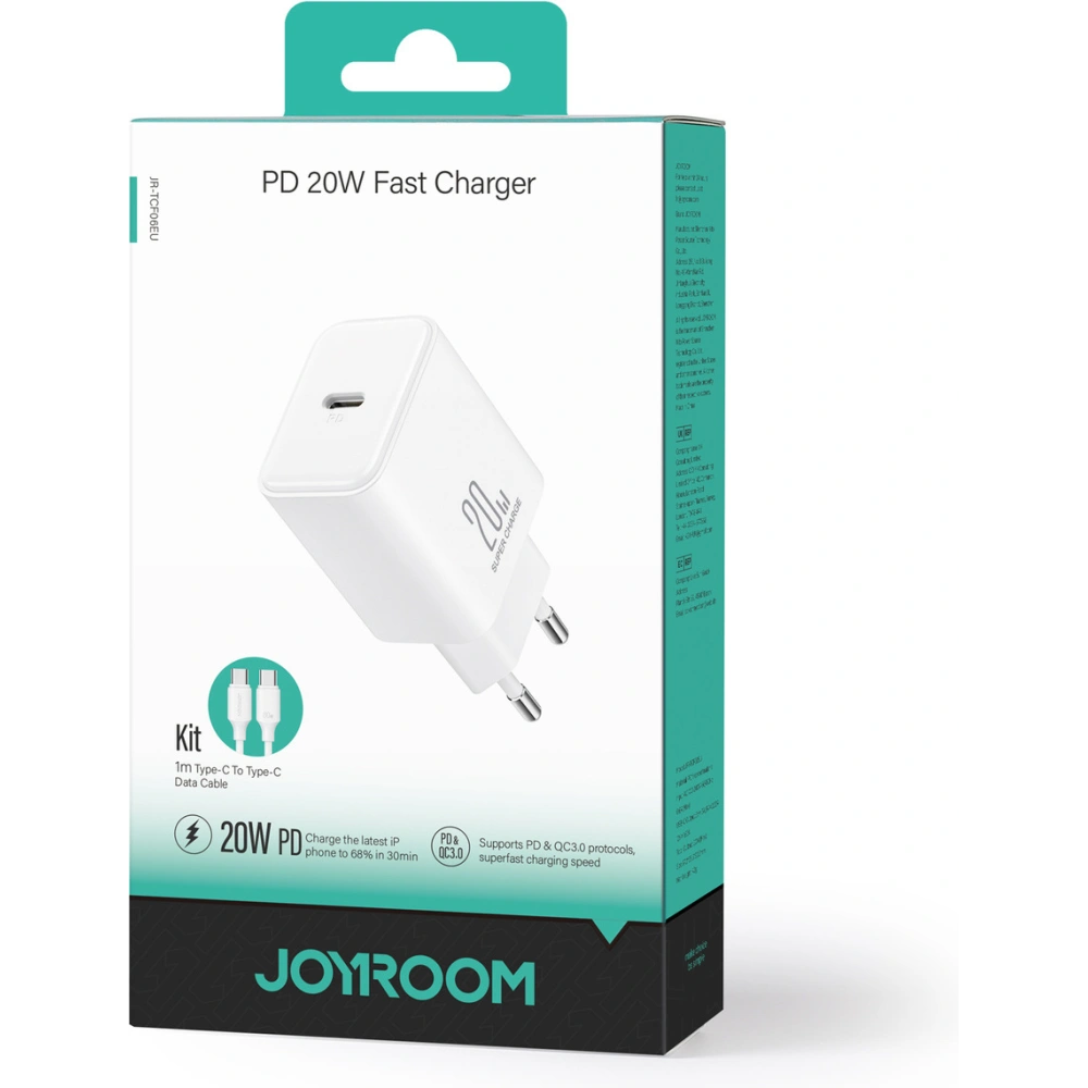 Hurtownia GSM - Încărcător de rețea Joyroom JR-TCF06 USB-C PD 20W + cablu USB-C alb - JYR975 - {ean13} - Hurt