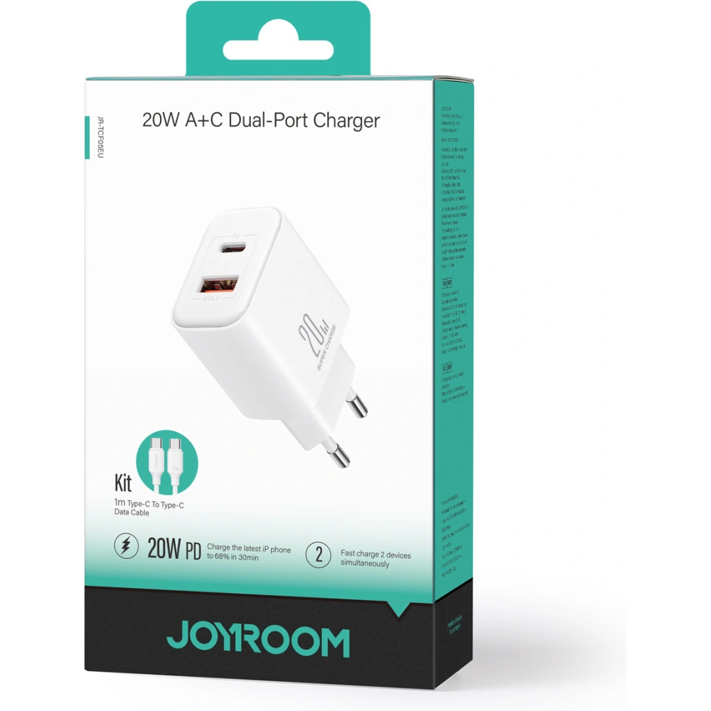 Hurtownia GSM - Încărcătorul de rețea Joyroom JR-TCF05 20W USB-A, USB-C + cablu USB-C 1m alb - JYR976 - {ean13} - Hurt