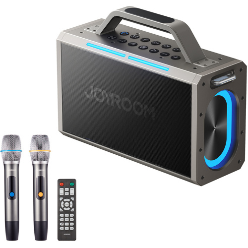 Joyroom Distributor - 6941237122070 - JYR978 - Joyroom Pies Series JR-MW03 Bluetooth 5.3 wireless karaoke speaker with 2 microphones and remote control black - B2B homescreen