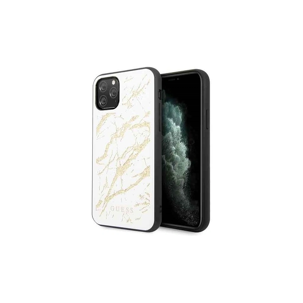 Hurtownia GSM - Etui Guess GUHCN58MGGWH Apple iPhone 11 Pro biały/white hard case Glitter Marble Glass - GUE172WHT - {ean13} - Hurt