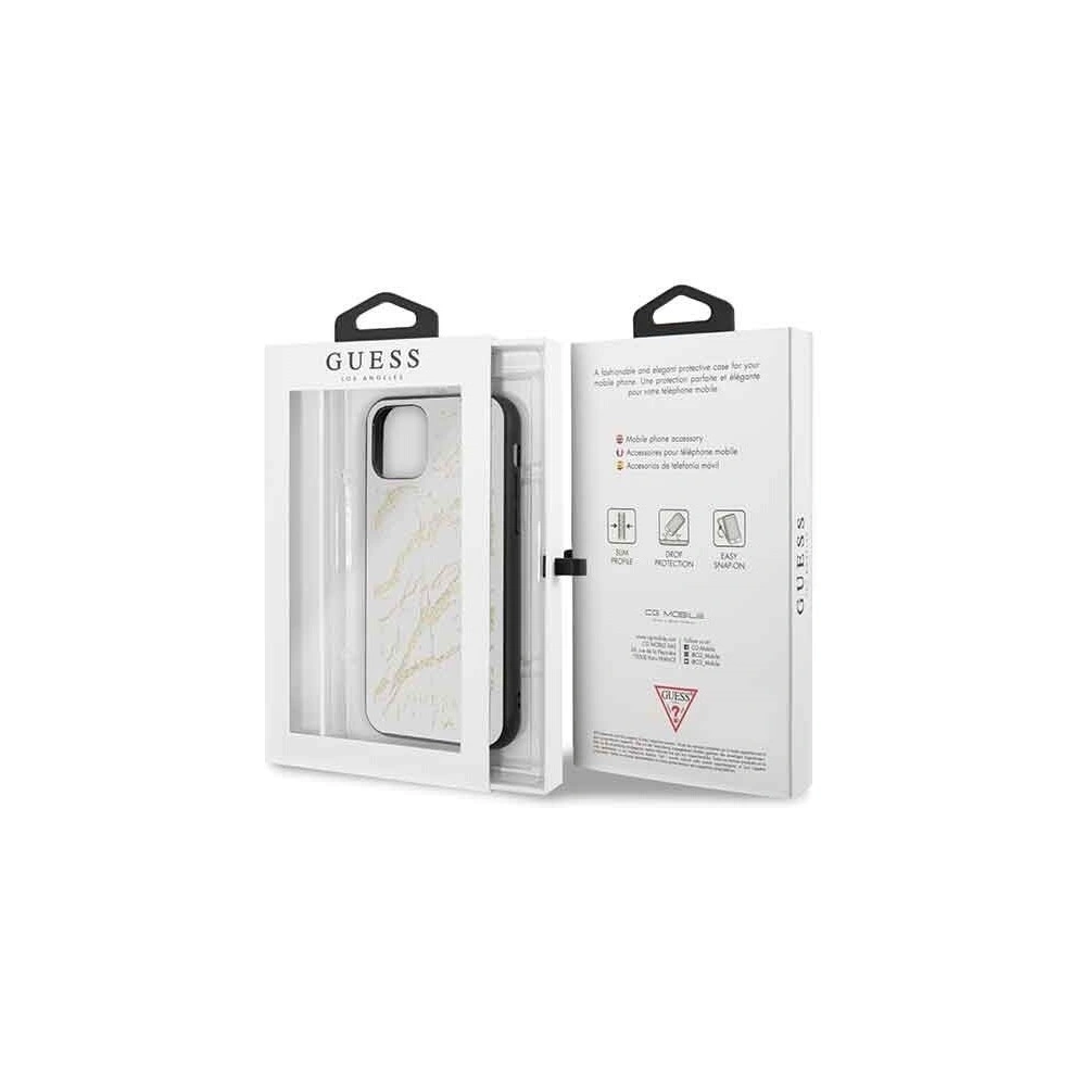 Hurtownia GSM - Etui Guess GUHCN58MGGWH Apple iPhone 11 Pro biały/white hard case Glitter Marble Glass - GUE172WHT - {ean13} - Hurt