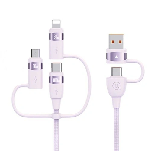 Kabel USAMS U85 US-SJ646 2xUSB-C/USB-A/Micro-USB/ Lightning 6w1 2m 100W PD Fast Charge fioletowy