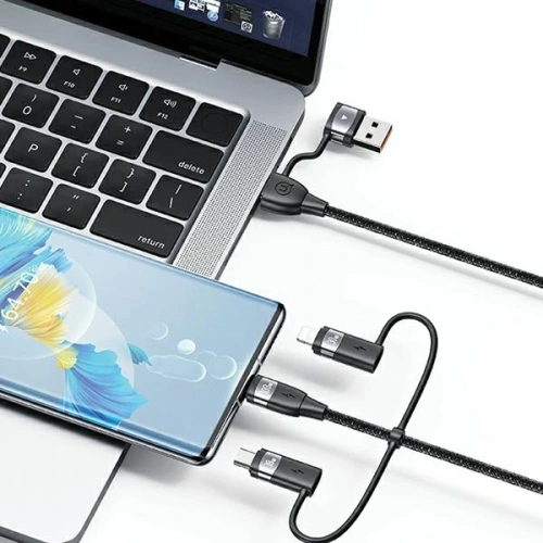 Kabel USAMS U85 US-SJ646 2xUSB-C/USB-A/Micro-USB/ Lightning 6w1 2m 100W PD Fast Charge fioletowy