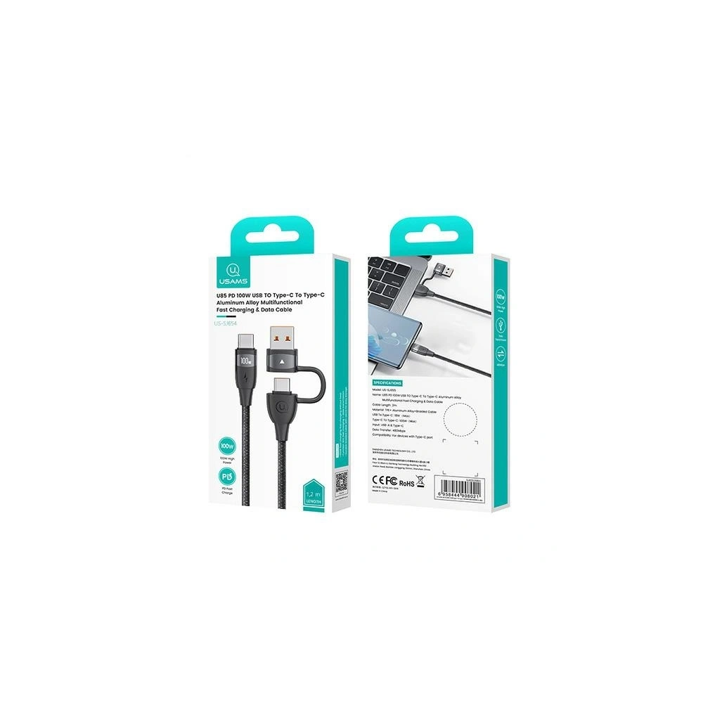 Kabel USAMS U85 US-SJ654 USB-A / 2xUSB-C 1,2m 100W PD Fast Charge czarny