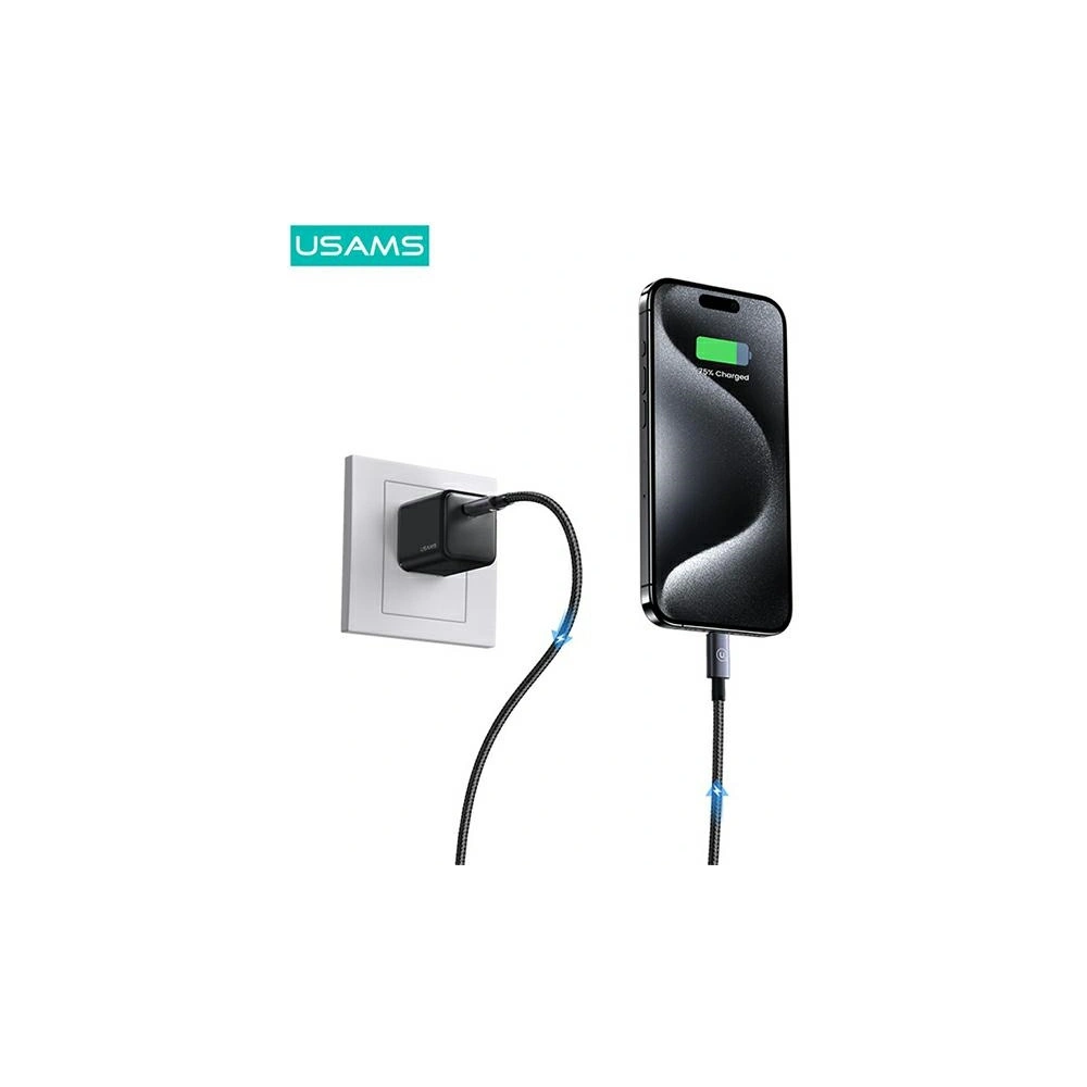 Hurtownia GSM - USAMS US-SJ679 USB-C / Lightning 30W 0,25m Gyors Töltő Kábel acél / fémtartó - USA1082 - {ean13} - Hurt
