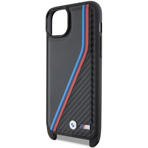 Etui BMW BMHCP15S23PSVTK Apple iPhone 15 / 14 / 13 hardcase M Edition Carbon Tricolor Lines & Strap czarny/black
