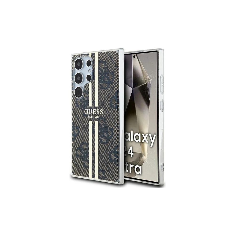 Tok Guess GUHCS24LH4PSEGW Samsung Galaxy S24 Ultra kemény tok IML 4G Arany csík barna/brown