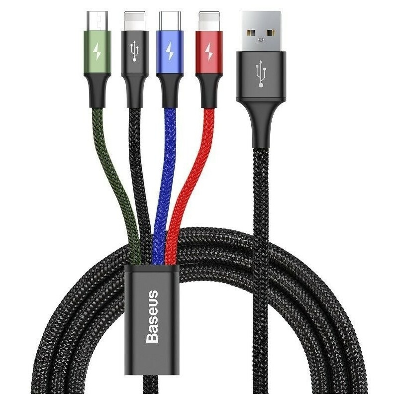 Baseus Distributor - 6953156278486 - BSU635BLK - Cable USB Baseus Fast 4w1 USB-C / 2x Lightning / Micro 3,5A 1,2m Black - B2B homescreen