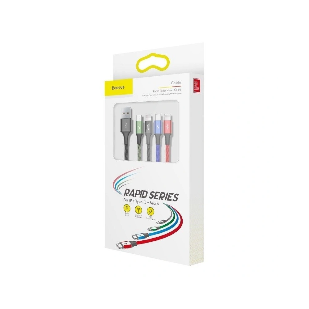 Hurtownia GSM - Kabel USB Baseus Fast 4w1 USB-C / 2x Lightning / Micro 3,5A 1,2m (czarny) - BSU635BLK - {ean13} - Hurt