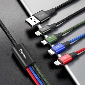 Hurtownia GSM - Kabel USB Baseus Fast 4w1 USB-C / 2x Lightning / Micro 3,5A 1,2m (czarny) - BSU635BLK - {ean13} - Hurt