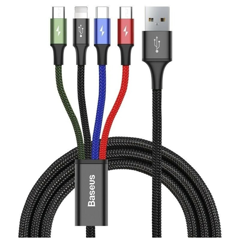 Baseus Distributor - 6953156278509 - BSU636BLK - Cable USB Baseus Fast 4w1 USB-C / Lightning / 2x Micro 3,5A 1,2m Black - B2B homescreen