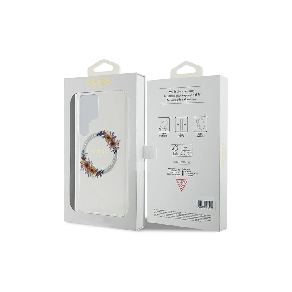 Hurtownia GSM - Etui Guess GUHMS24LHFWFCT Samsung Galaxy S24 Ultra keménytok IML Flowers Wreath MagSafe átlátszó/transparent - GUE3352 - {ean13} - Hurt