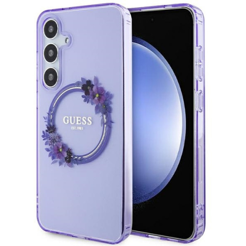 Guess Distributor - 3666339242961 - GUE3355 - Guess GUHMS24MHFWFCU Samsung Galaxy S24+ Plus hardcase IML Flowers Wreath MagSafe purple - B2B homescreen