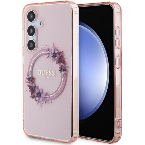Guess Distributor - 3666339243012 - GUE3357 - Guess GUHMS24SHFWFCP Samsung Galaxy S24 hardcase IML Flowers Wreath MagSafe pink - B2B homescreen