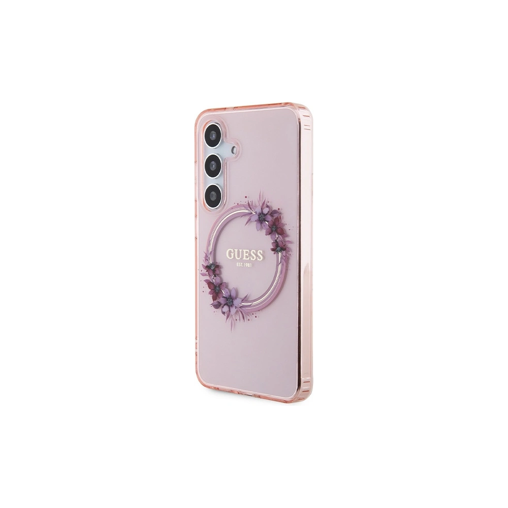 Wholesale Guess GUHMS24SHFWFCP Samsung Galaxy S24 hardcase IML Flowers Wreath MagSafe pink - GUE3357 - {ean13} - Hurt