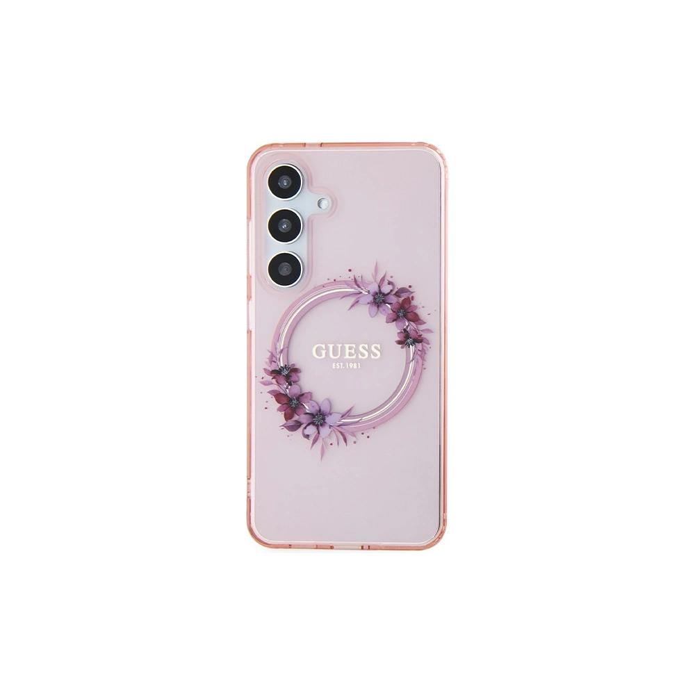 Wholesale Guess GUHMS24SHFWFCP Samsung Galaxy S24 hardcase IML Flowers Wreath MagSafe pink - GUE3357 - {ean13} - Hurt
