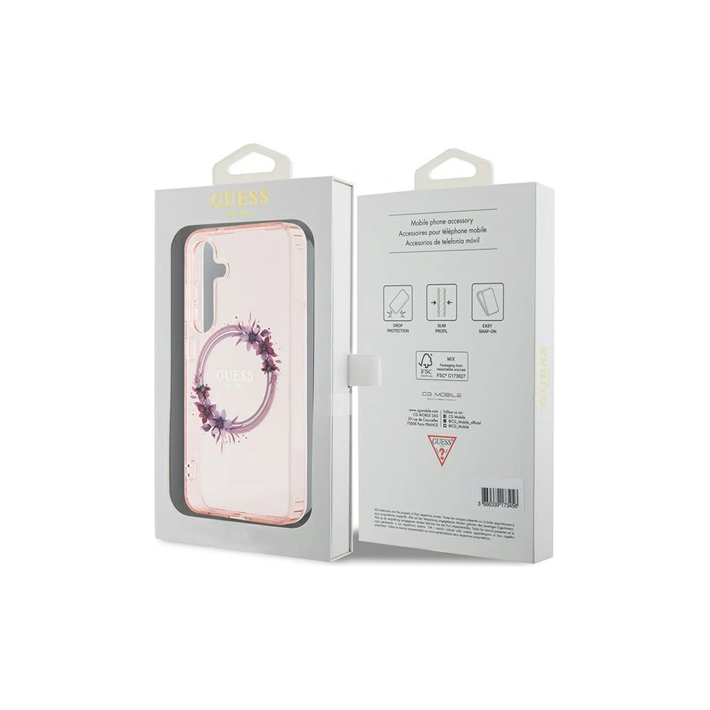 Hurtownia GSM - Etui Guess GUHMS24SHFWFCP Samsung Galaxy S24 hardcase IML Flowers Wreath MagSafe růžový/pink - GUE3357 - {ean13} - Hurt