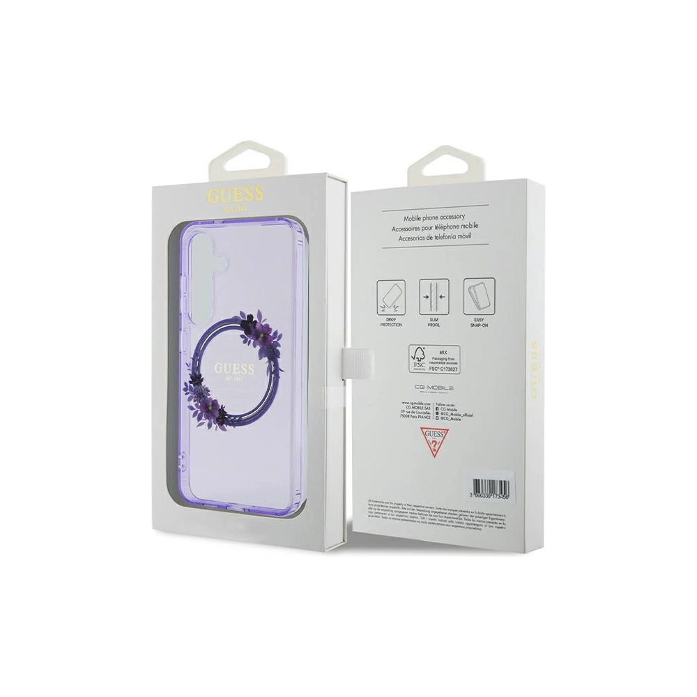 Hurtownia GSM - Etui Guess GUHMS24SHFWFCU Samsung Galaxy S24 hardcase IML Flowers Wreath MagSafe violet/purple - GUE3359 - {ean13} - Hurt