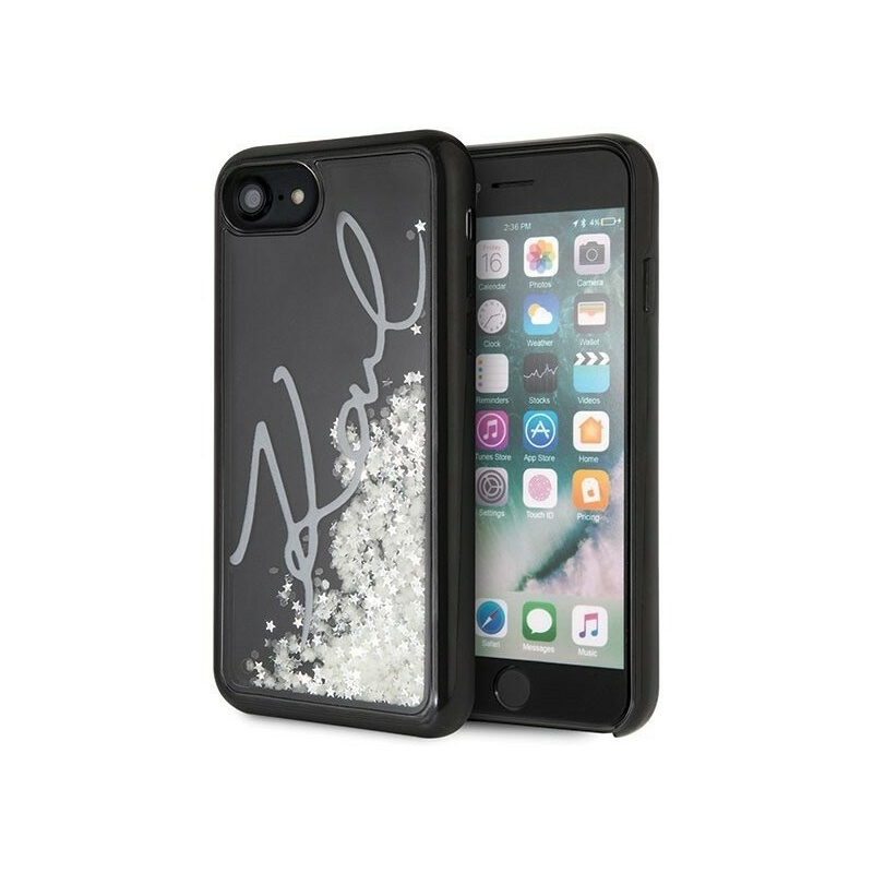 Karl Lagerfeld Distributor - 3700740444375 - KLD102BLK - Karl Lagerfeld KLHCI8PH2IR Apple iPhone SE 2022/SE 2020/8/7 black Glitter Signature - Glow in the dark - B2B homescreen