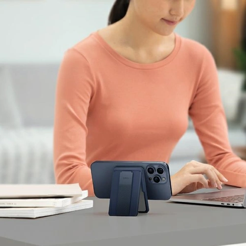 Magnetyczny portfel z podpórką i paskiem UNIQ Heldro ID granatowy/navy (storm blue)