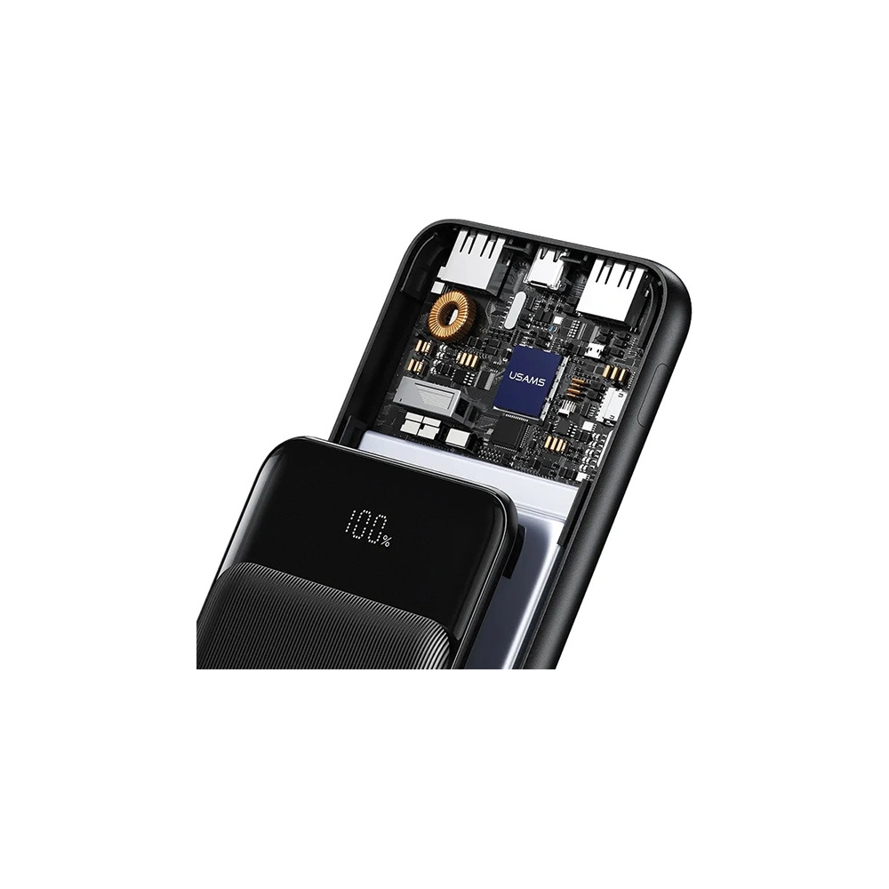 Hurtownia GSM - Powerbank USAMS US-CD202 30000mAh microUSB, USB-A, USB-C, 10W kijelzővel fekete - USA1083 - {ean13} - Hurt