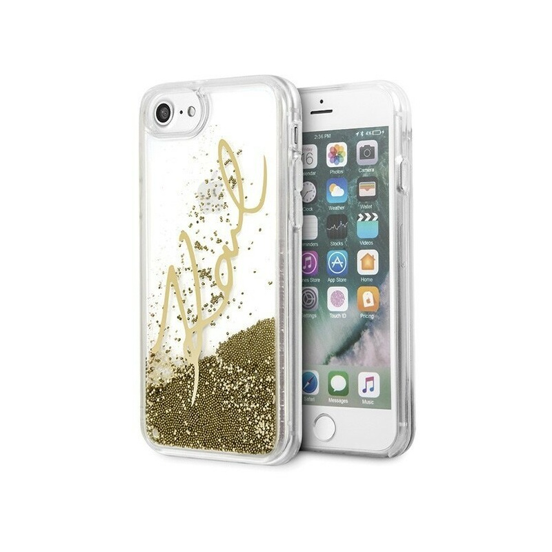 Karl Lagerfeld Distributor - 3700740418772 - KLD104GLD - Karl Lagerfeld KLHCI8SGGO Apple iPhone SE 2022/SE 2020/8/7 gold hard case Signature Liquid Glitter - B2B homescreen