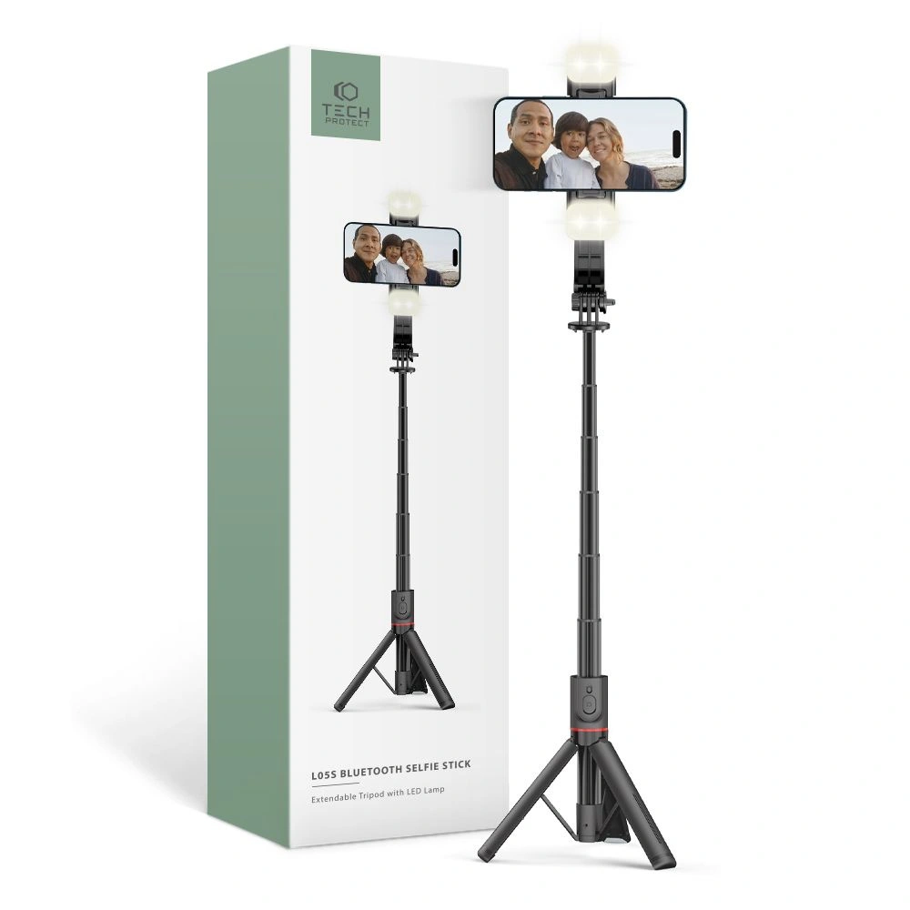 Hurtownia GSM - Kijek Tech-Protect L05s Bezdrátový selfie tyč a stativ s LED světlem černý - THP2684 - {ean13} - Hurt