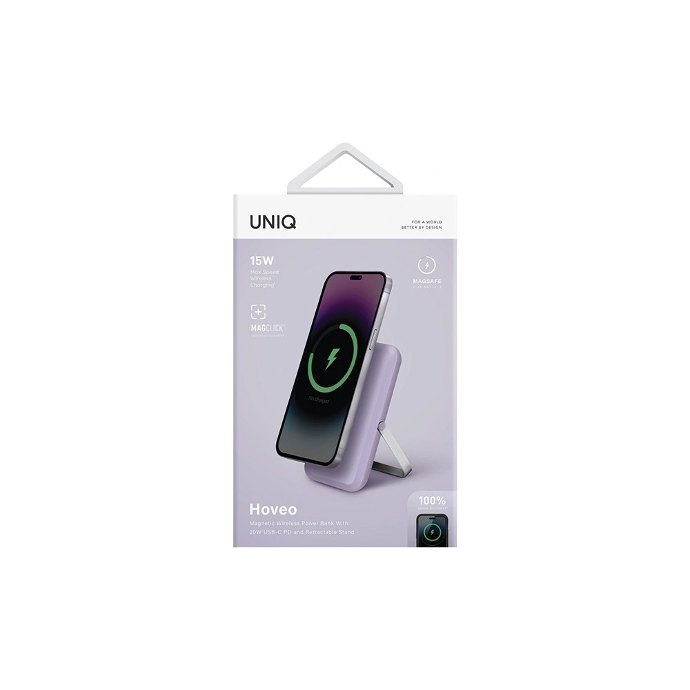 Hurtownia GSM - Powerbank mit Magnet UNIQ Hoveo 5000mAh USB-C 20W PD Schnellladung Wireless Magnetic lila/lavendel - UNIQ1116 - {ean13} - Hurt