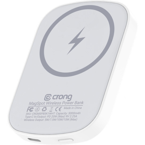 Crong Distributor - 5904310703833 - CRG702 - Crong MagSpot magnetic powerbank MagSafe 5000mAh USB-C 20W PD white - B2B homescreen