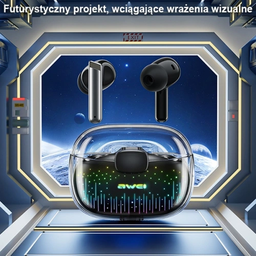 Słuchawki dokanałowe AWEI T52 Pro2 TWS Bluetooth 5.3 + stacja dokująca czarny/black