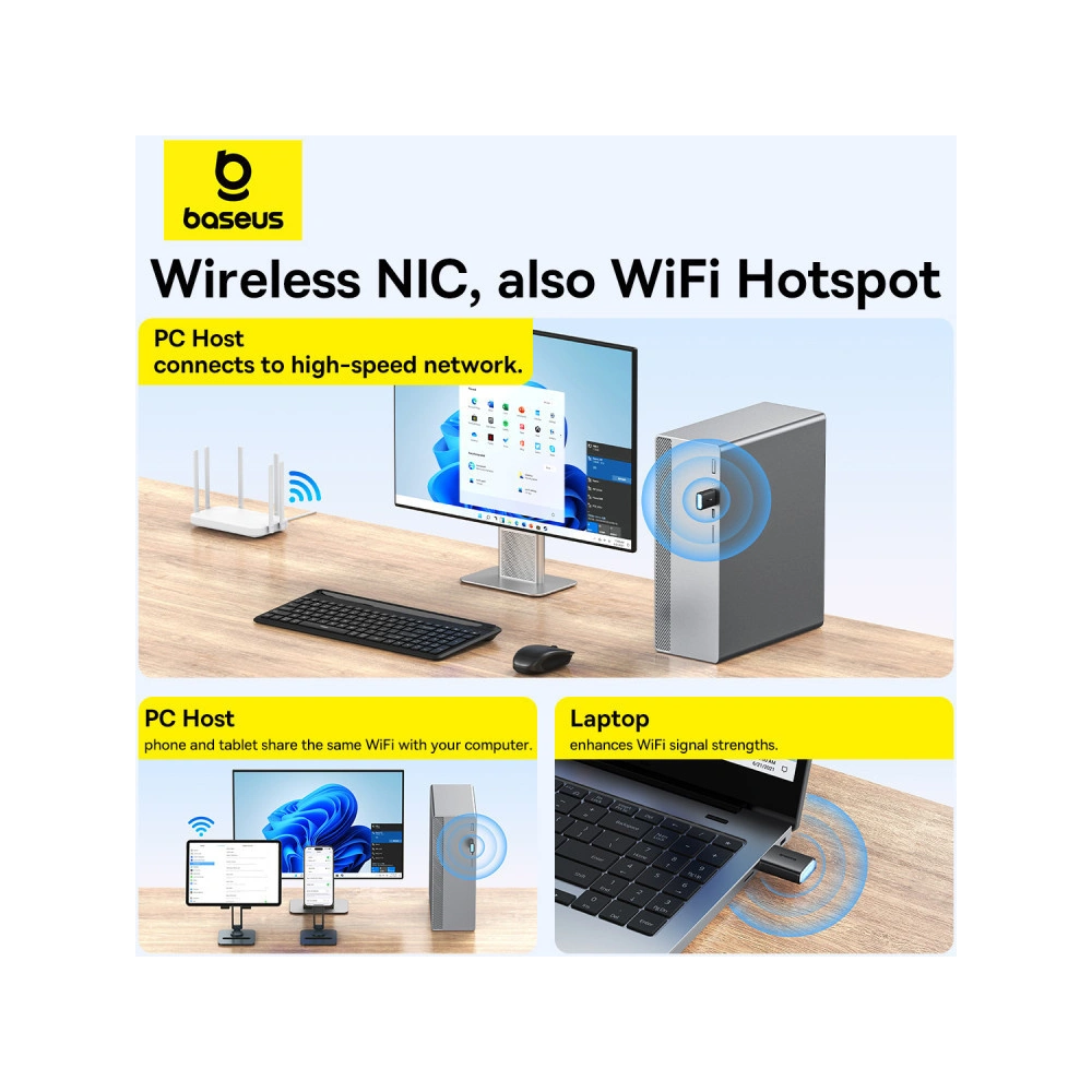 Hurtownia GSM - Externí USB-A síťová karta Baseus BS-OH170 2.4Ghz / 5GHz 650Mb/s černá - BSU4854 - {ean13} - Hurt