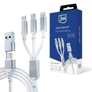 Hurtownia GSM - Kábel 3MK Hyper 3w1 USB-A - USB-C / USB-C, microUSB, Lightning 1.5m Fehér/White - 3MK5800 - {ean13} - Hurt