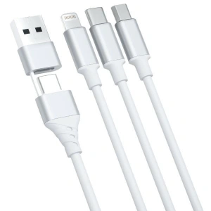 Hurtownia GSM - Kábel 3MK Hyper 3w1 USB-A - USB-C / USB-C, microUSB, Lightning 1.5m Fehér/White - 3MK5800 - {ean13} - Hurt