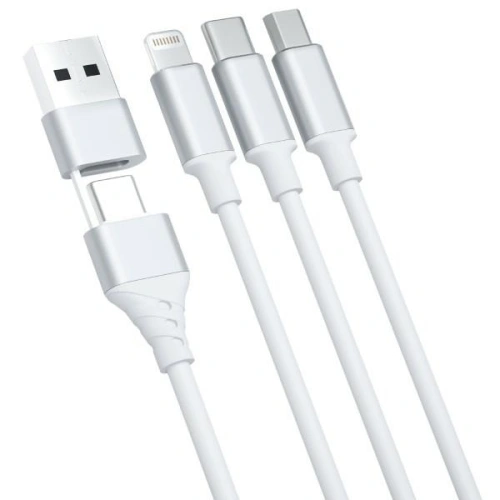 Kabel 3MK Hyper 3w1 USB-A - USB-C / USB-C, microUSB, Lightning 1.5m Biały/White