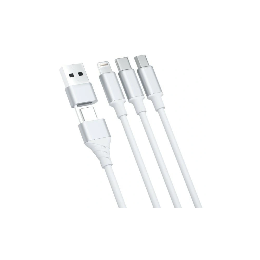 Hurtownia GSM - Cablul 3MK Hyper 3w1 USB-A - USB-C / USB-C, microUSB, Lightning 1.5m Alb/White - 3MK5800 - {ean13} - Hurt