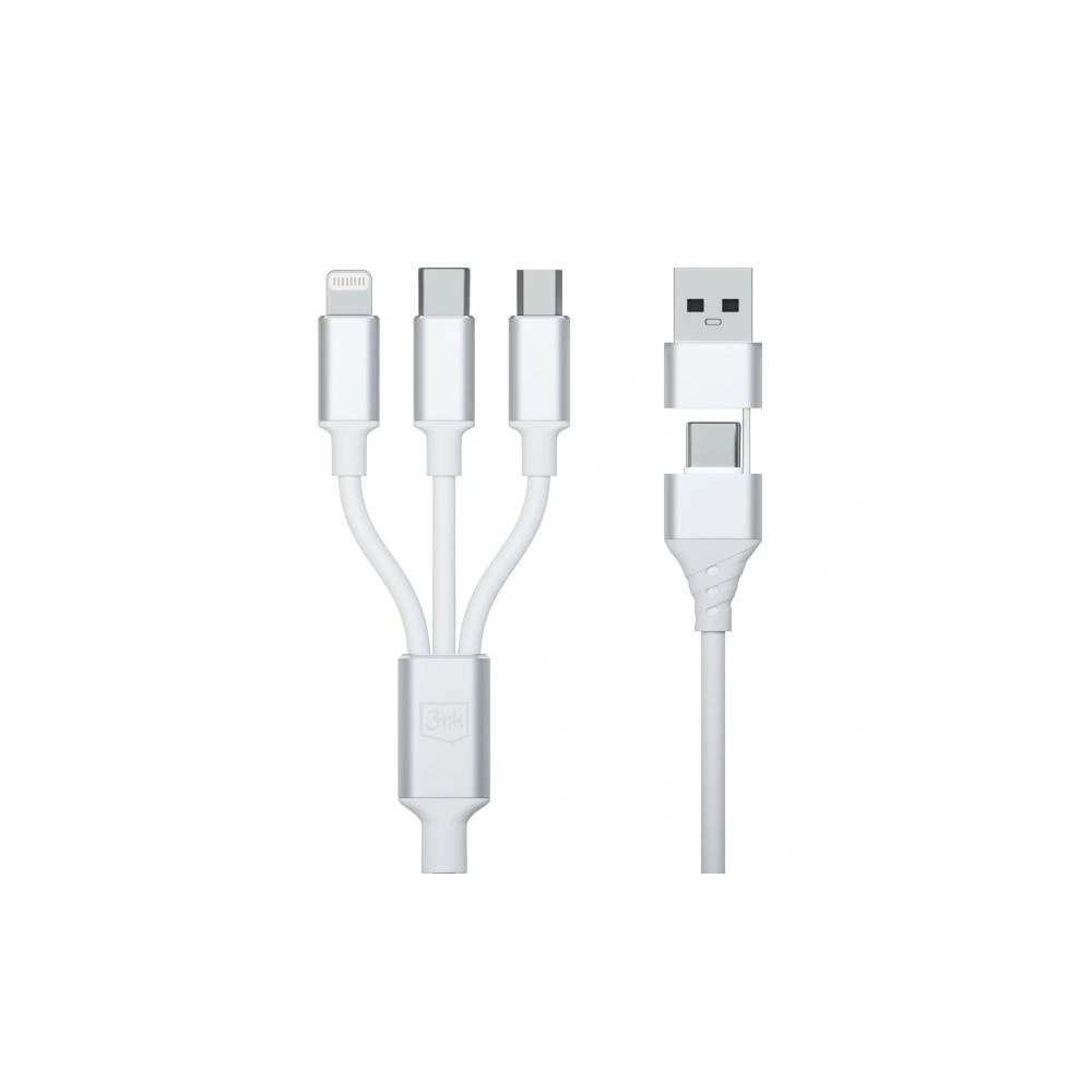 Hurtownia GSM - Cablul 3MK Hyper 3w1 USB-A - USB-C / USB-C, microUSB, Lightning 1.5m Alb/White - 3MK5800 - {ean13} - Hurt