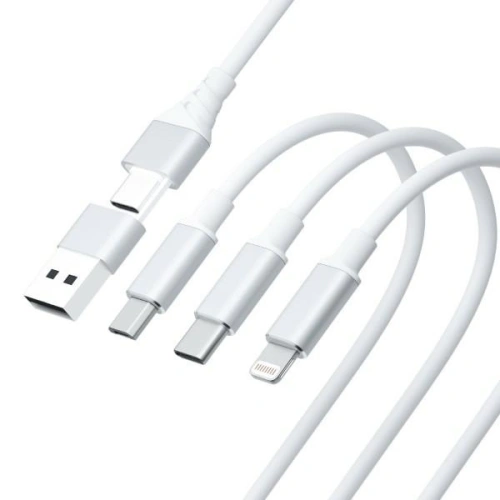 Kabel 3MK Hyper 3w1 USB-A - USB-C / USB-C, microUSB, Lightning 1.5m Biały/White