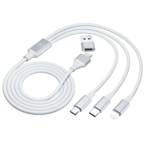 Kabel 3MK Hyper 3w1 USB-A - USB-C / USB-C, microUSB, Lightning 1.5m Biały/White
