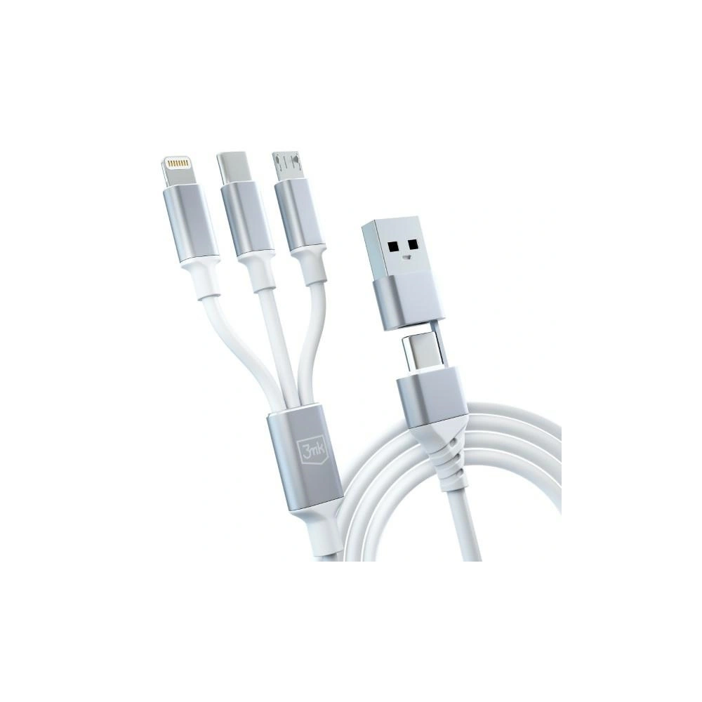 Hurtownia GSM - Cablul 3MK Hyper 3w1 USB-A - USB-C / USB-C, microUSB, Lightning 1.5m Alb/White - 3MK5800 - {ean13} - Hurt