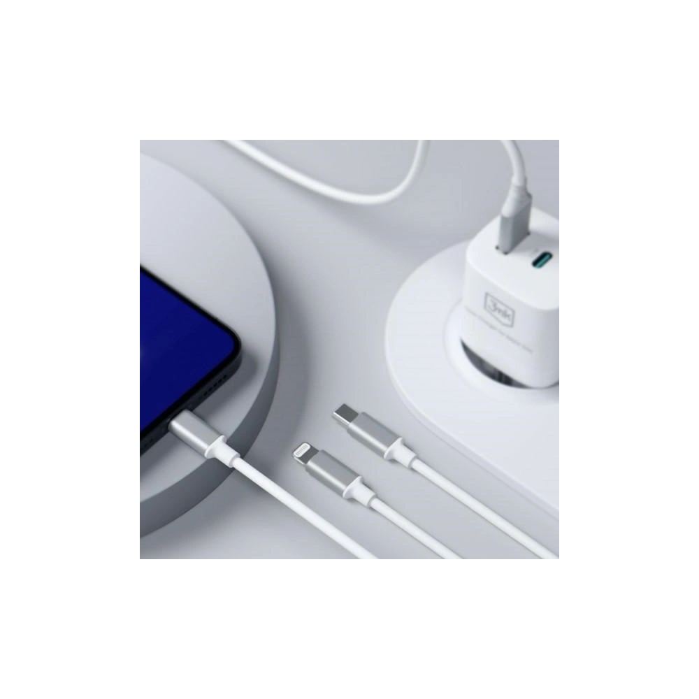 Hurtownia GSM - Cablul 3MK Hyper 3w1 USB-A - USB-C / USB-C, microUSB, Lightning 1.5m Alb/White - 3MK5800 - {ean13} - Hurt