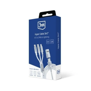 Hurtownia GSM - Kábel 3MK Hyper 3w1 USB-A - USB-C / USB-C, microUSB, Lightning 1.5m Fehér/White - 3MK5800 - {ean13} - Hurt