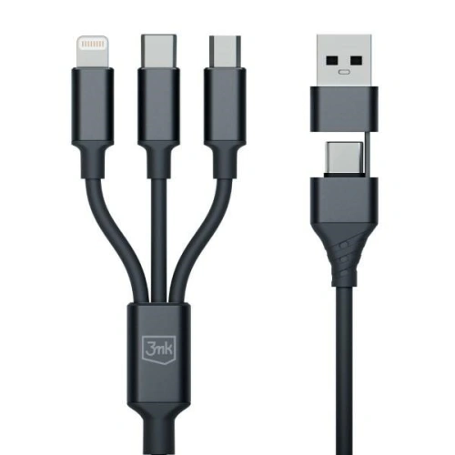 Kabel 3MK Hyper 3w1 USB-A - USB-C / USB-C, microUSB, Lightning 1.5m Czarny/Black