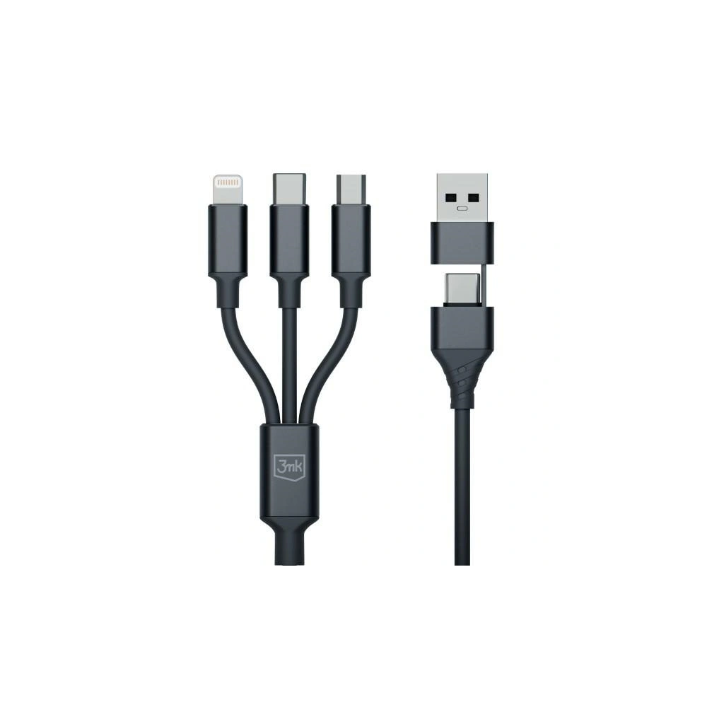 Hurtownia GSM - Kabel 3MK Hyper 3w1 USB-A - USB-C / USB-C, microUSB, Lightning 1.5m Schwarz/Black - 3MK5801 - {ean13} - Hurt