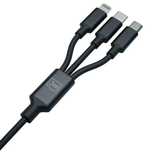 Kabel 3MK Hyper 3w1 USB-A - USB-C / USB-C, microUSB, Lightning 1.5m Czarny/Black