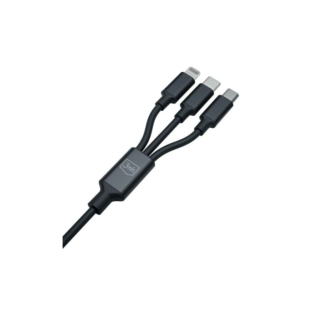 Hurtownia GSM - Kabel 3MK Hyper 3w1 USB-A - USB-C / USB-C, microUSB, Lightning 1.5m Schwarz/Black - 3MK5801 - {ean13} - Hurt