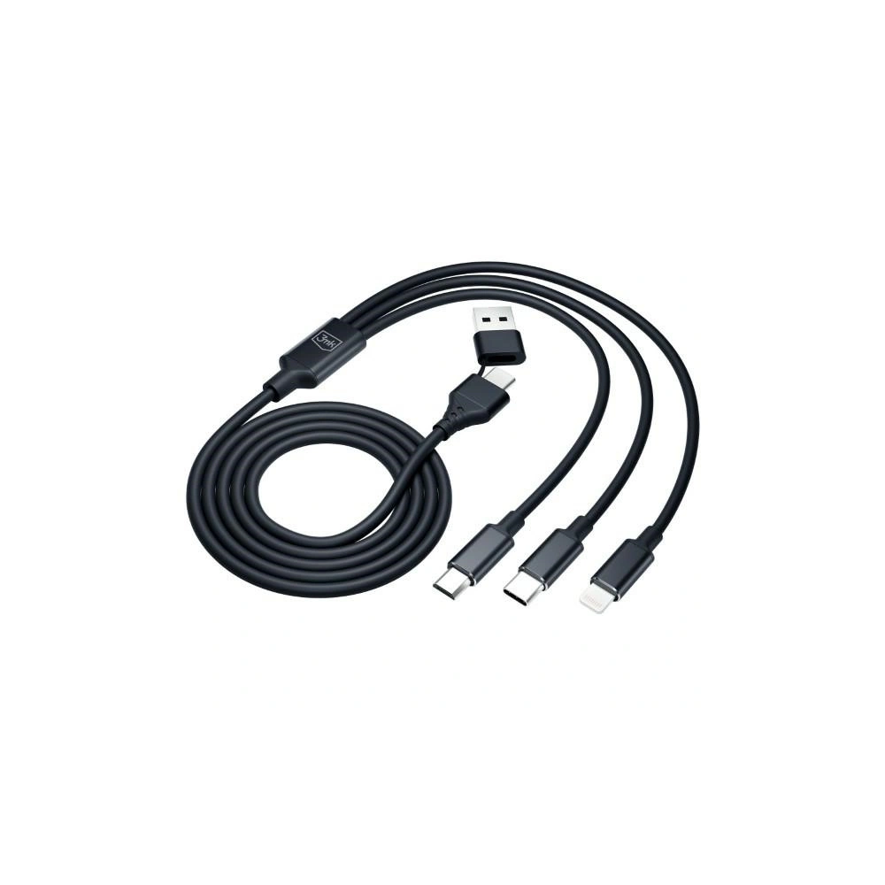 Hurtownia GSM - Kabel 3MK Hyper 3w1 USB-A - USB-C / USB-C, microUSB, Lightning 1.5m Schwarz/Black - 3MK5801 - {ean13} - Hurt