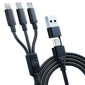 Hurtownia GSM - Kábel 3MK Hyper 3w1 USB-A - USB-C / USB-C, microUSB, Lightning 1.5m Fekete/Black - 3MK5801 - {ean13} - Hurt